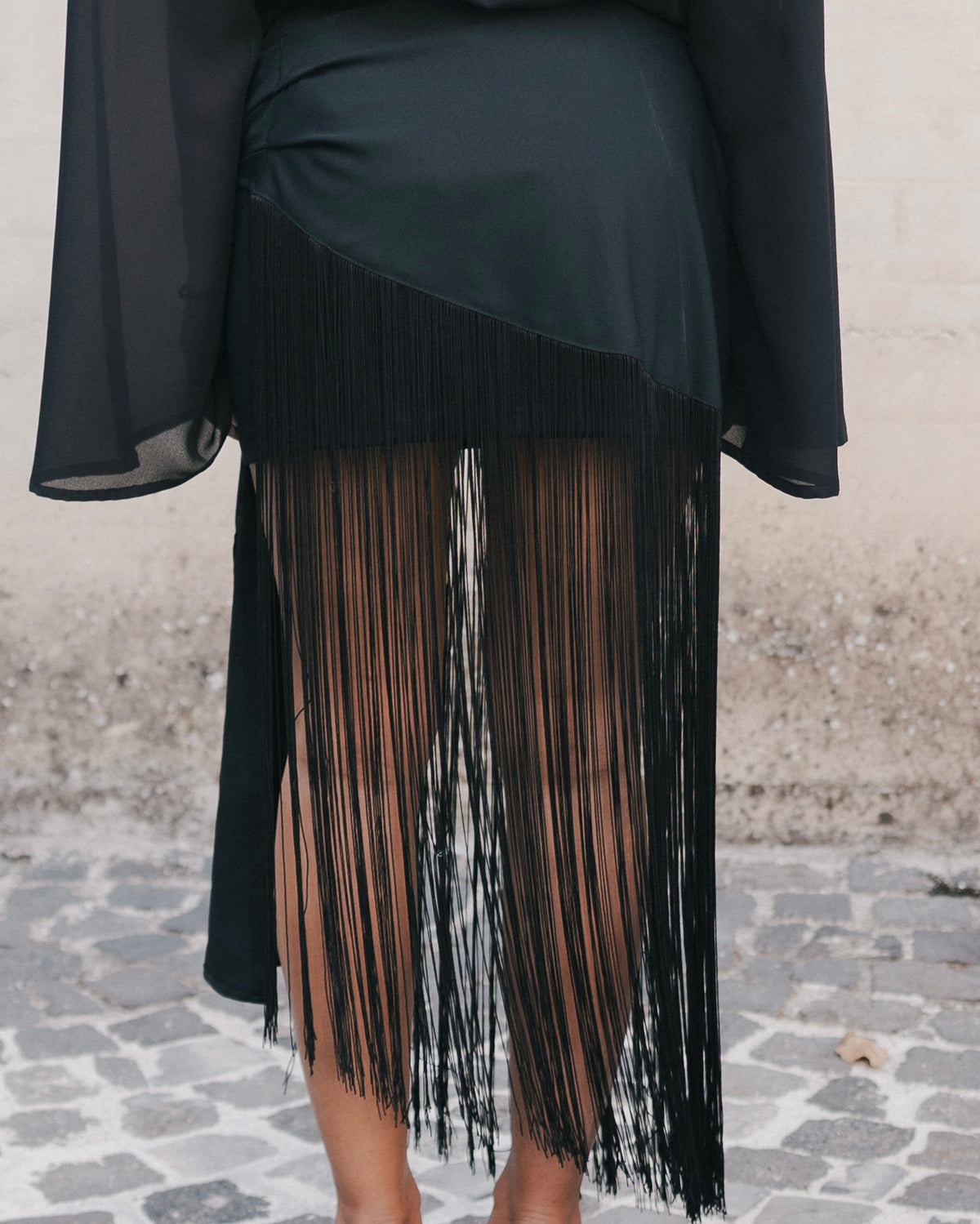Reginella- minigonna  con maxi frange Nero/Nero 100% cotone