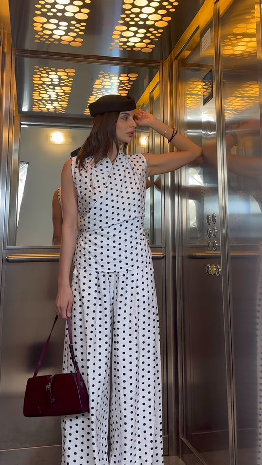 Coordinato  Top + Panta pois neri