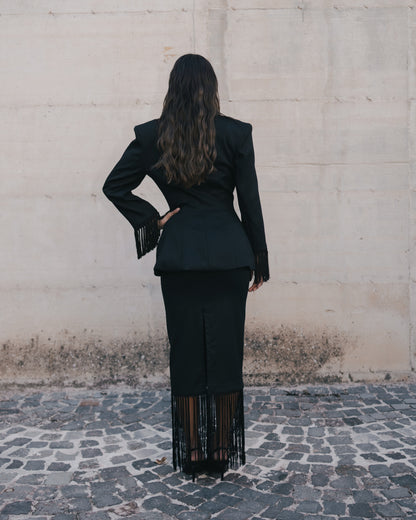 Carme’- Giacca con con frange  nero e nero 100% cotone
