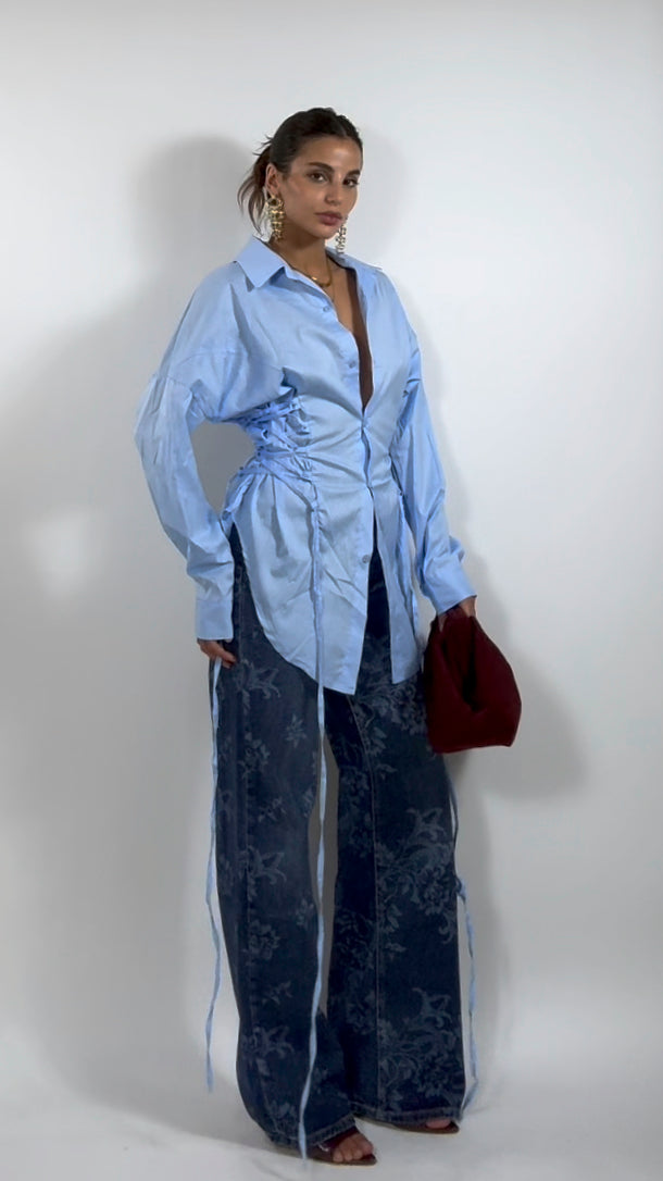 Camicia Corset Effect Celeste