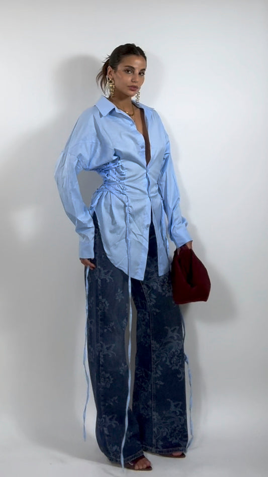 Camicia Corset Effect Celeste