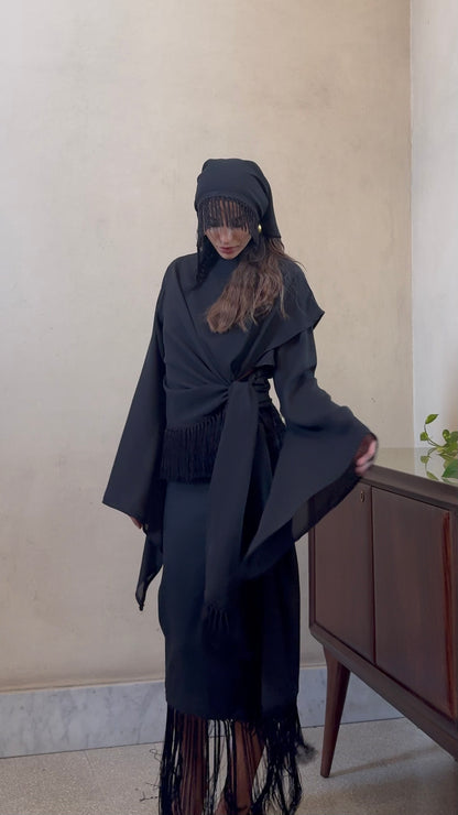 Crianza- Blusa fusciacca con frange Nero