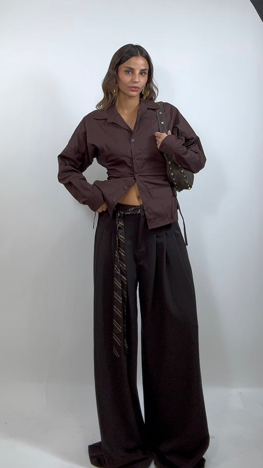 Mini Camicia lacci Coffee