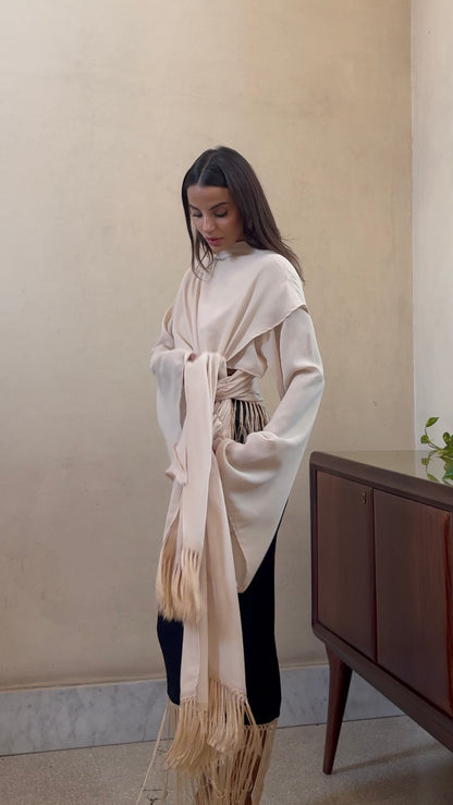 Crianza- Blusa fusciacca con frange avorio